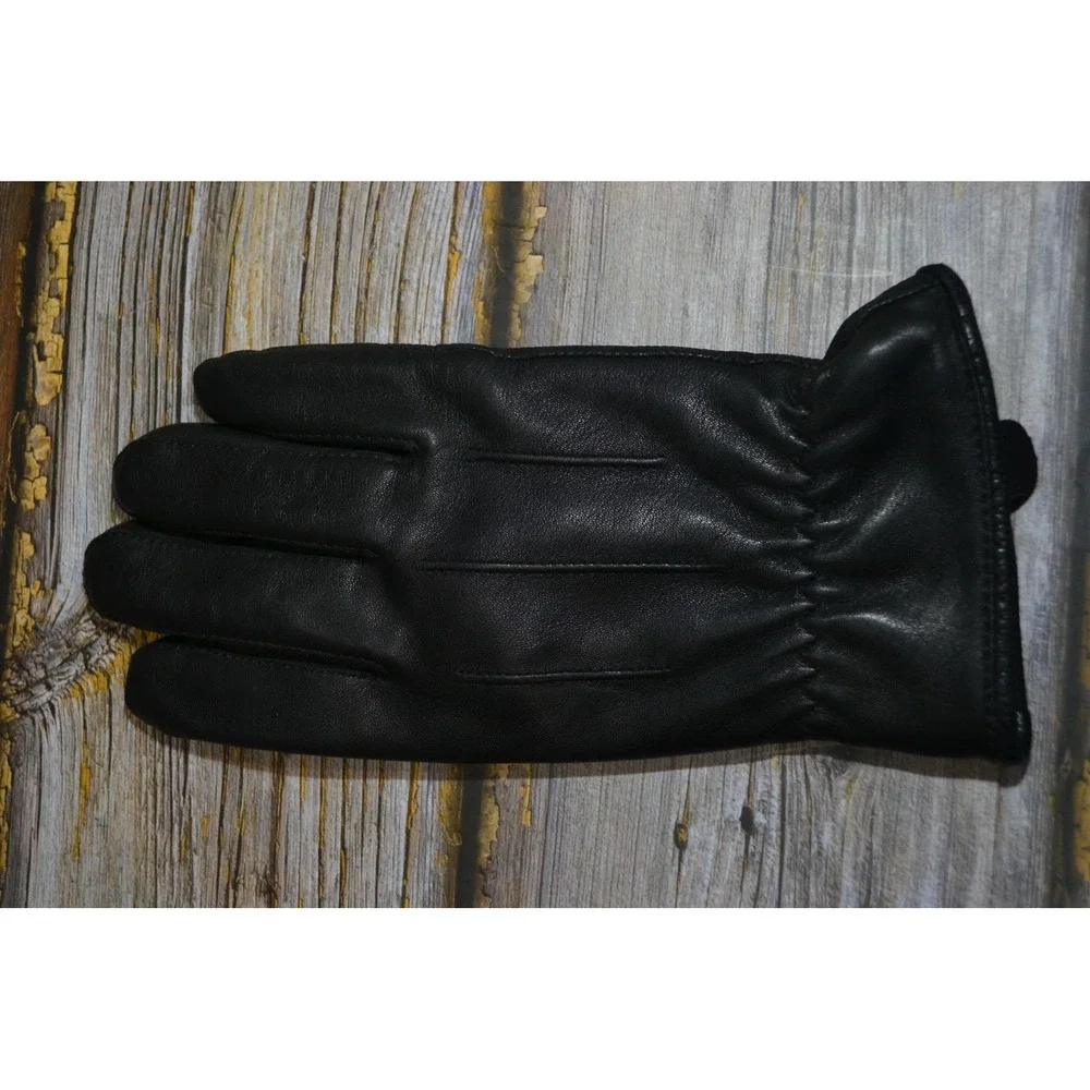 Cire Gloves Mens Large Black Faux Leather Textured Palm Lined Winter‎ Warm